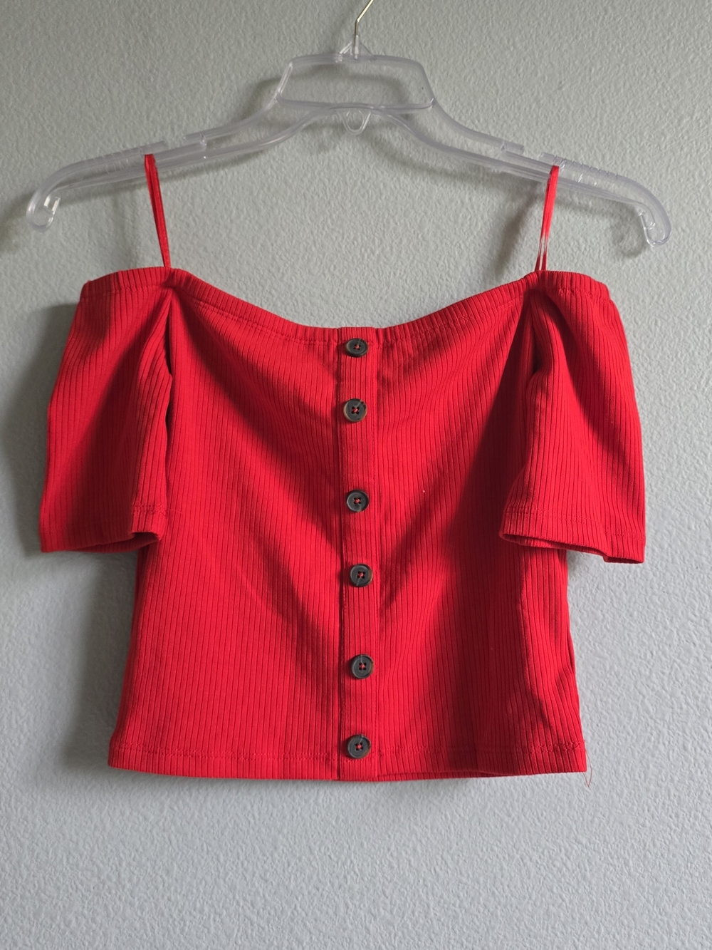 Nwt Express Olivia Culpo Red Off Shoulder Ribbed Crop Top Size XS